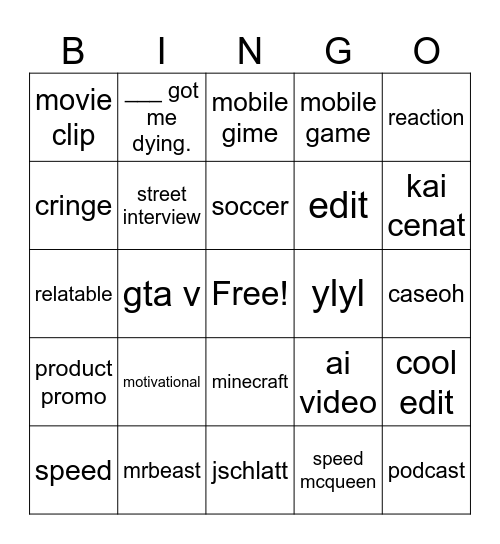 Untitled Bingo Card