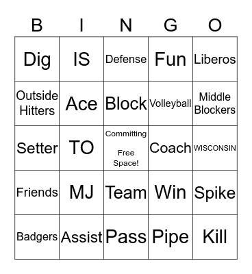 Wisconsin Volleyball  Bingo Card