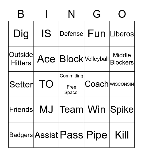 Wisconsin Volleyball  Bingo Card