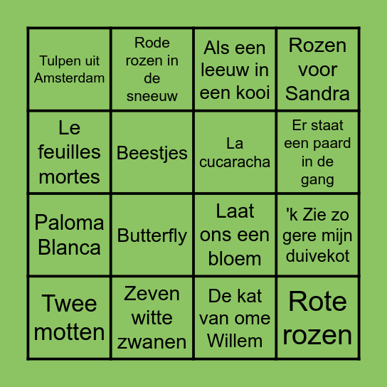 Fauna & Flora Muziekbingo Card