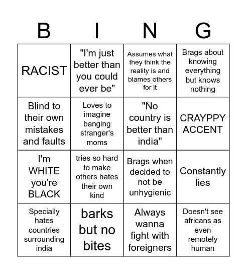 Indian stereotypes Bingo Card