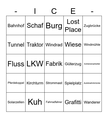 ICE Zug-Bingo Card