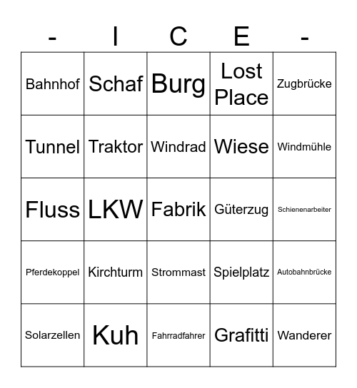 ICE Zug-Bingo Card