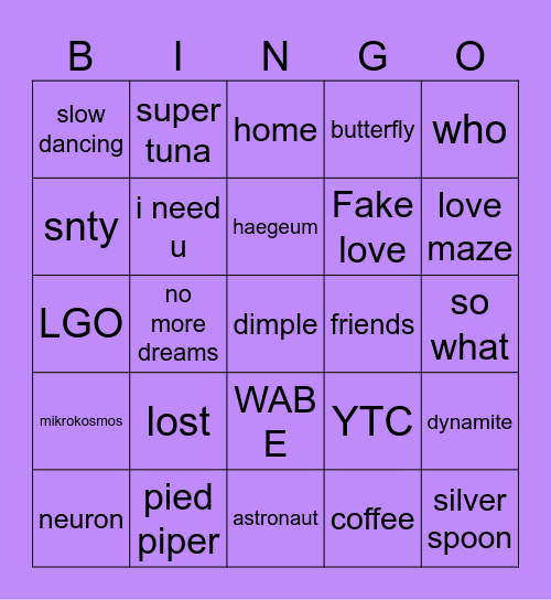 bangtanfrevr Bingo Card