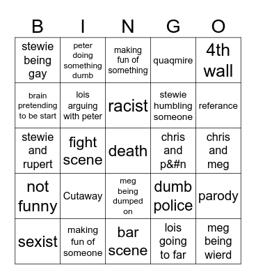Family Guy Bingo Card