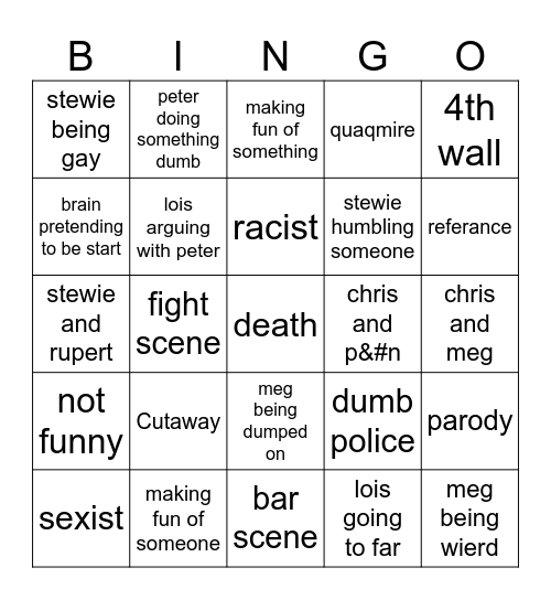 Family Guy Bingo Card