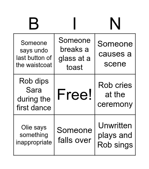 Hamiletti wedding bingo Card