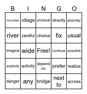 New Words Bingo Card