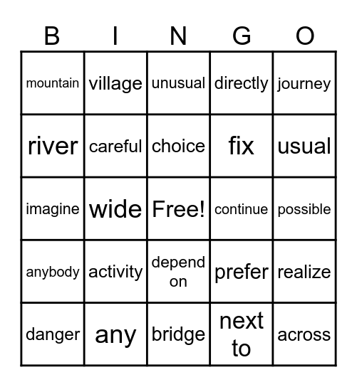 New Words Bingo Card