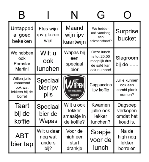 Bijverkoop Bingo Card