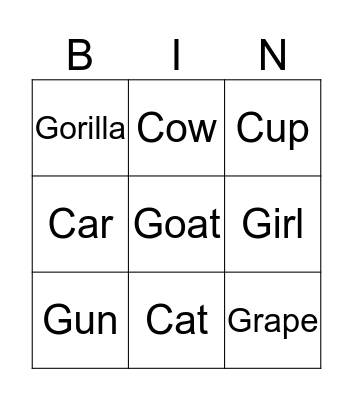 C or G Bingo Card