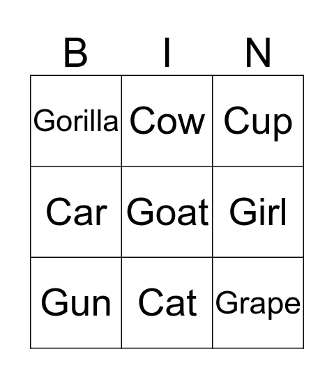 C or G Bingo Card