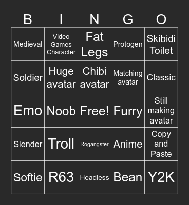Catalog Avatar Creator Bingo Card
