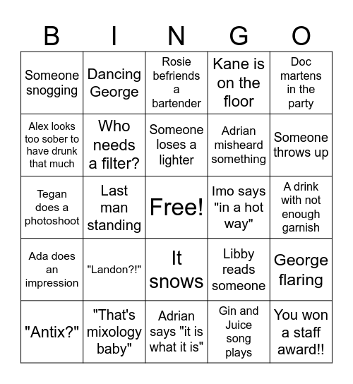 Staff Partayyyy Bingo Card