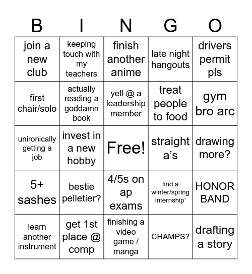 senior yr bingo Card