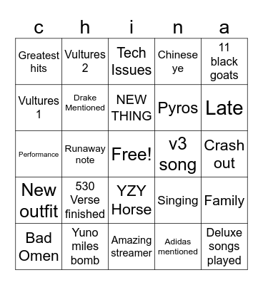 china Bingo Card