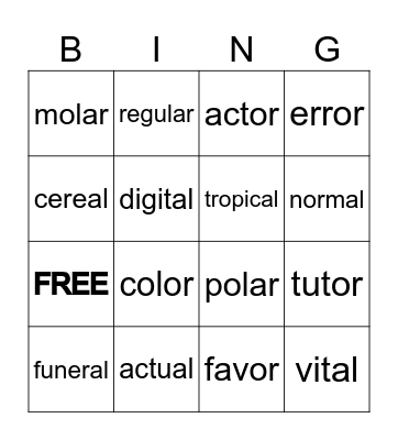 Perfect Cognates Bingo Card