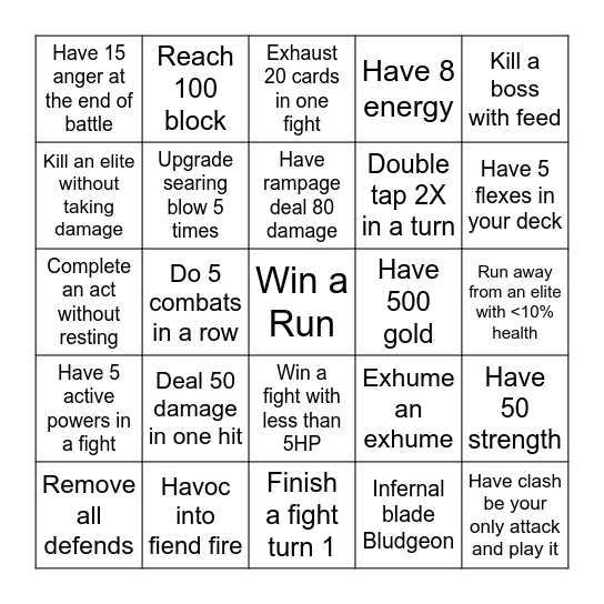 Slay the spire Bingo Card