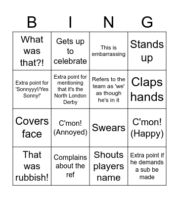 George's Football Bingo Card