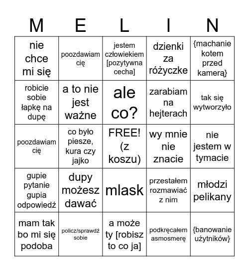 melin strym bingo mimo tego Bingo Card