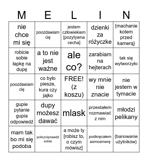 melin strym bingo mimo tego Bingo Card