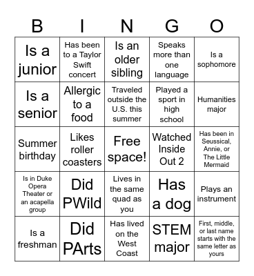 Get to Know You Bingo Card