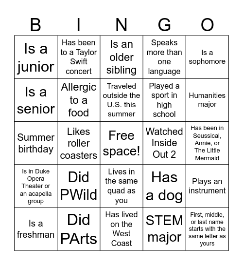 Get to Know You Bingo Card