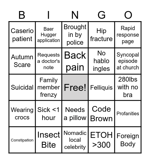 Sunday Funday ED Bingo Card