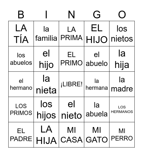 LA FAMÍLIA 1 Bingo Card