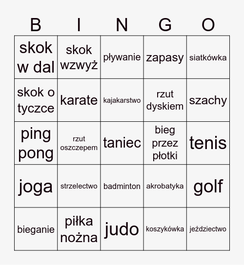 Sportowe Bingo Card