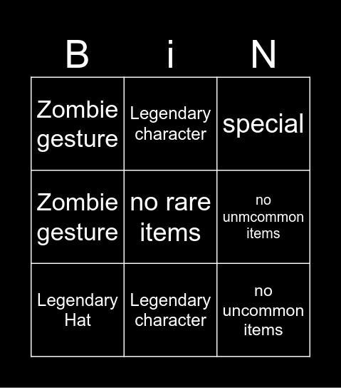 PVZ pack BIngo Card