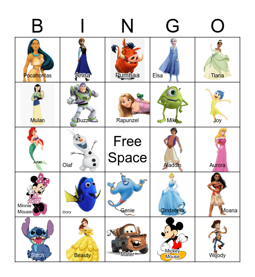 Disney Characters Bingo Card