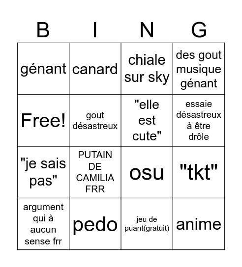 suliv bingo liste Bingo Card