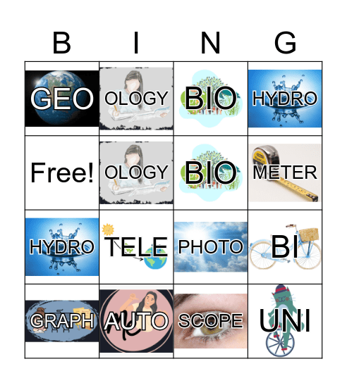 Set 1 Latin/Greek Word Parts Bingo Card