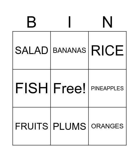 FOOD Bingo Card