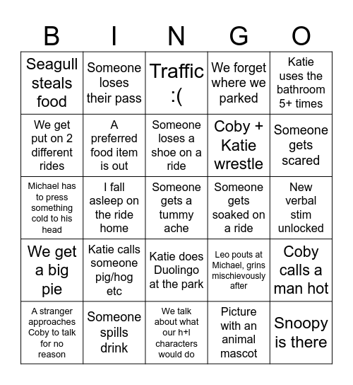 knotts Bingo Card