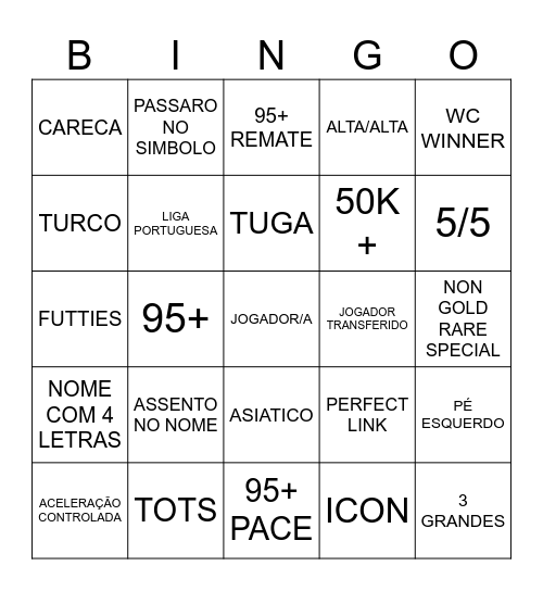 Packs Bingo Card