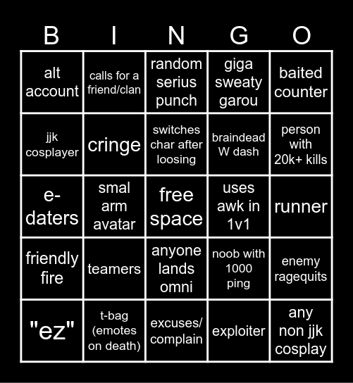 roblox strongest battlegrounds Bingo Card