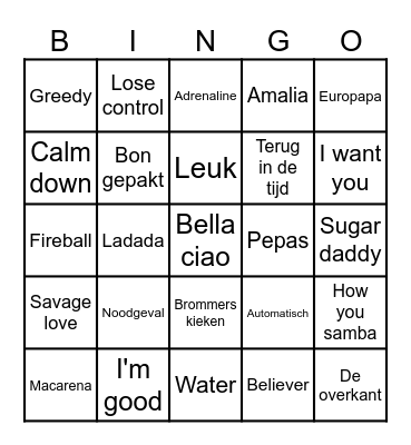 Muziekbingo kamp 2024 Bingo Card