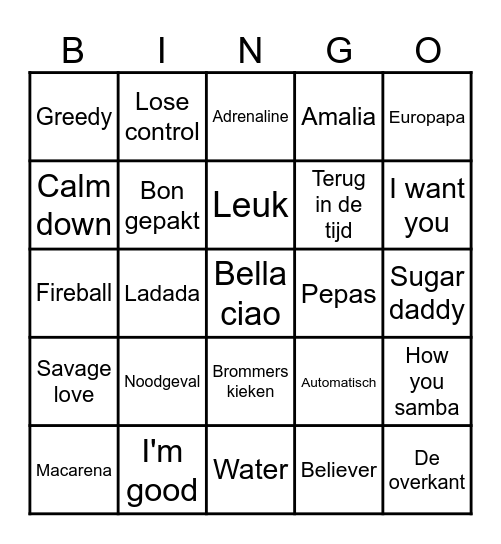 Muziekbingo kamp 2024 Bingo Card