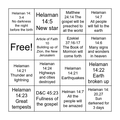 Signs & Wonders Bingo Card