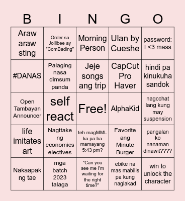 UPLB MASS Members Bingo Card