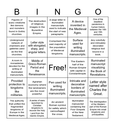 The Medieval Ages Bingo Card