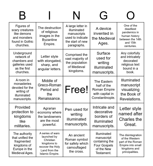 The Medieval Ages Bingo Card