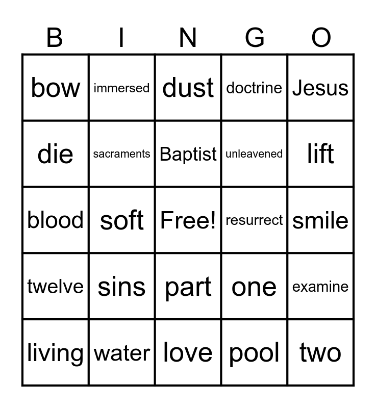 Bible Bingo Game Bingo Card
