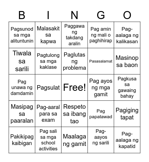 Kayang-Kaya! Bingo Card