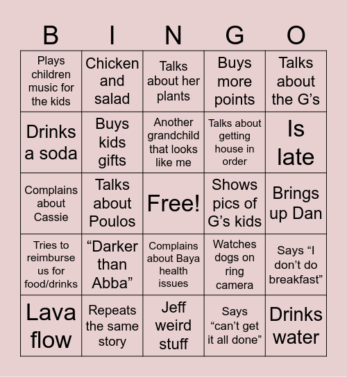 Mimi Bingo Card