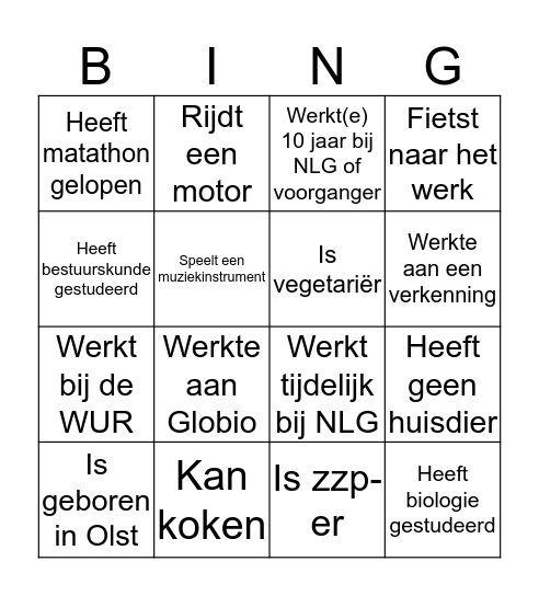 Naam: Bingo Card
