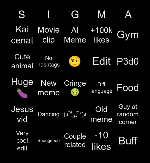 Tiktok bingo Card