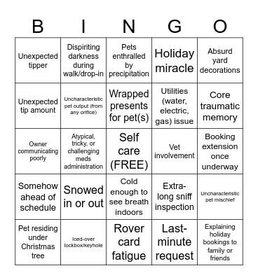Sitter Bingo: Winter Holidays edition Bingo Card